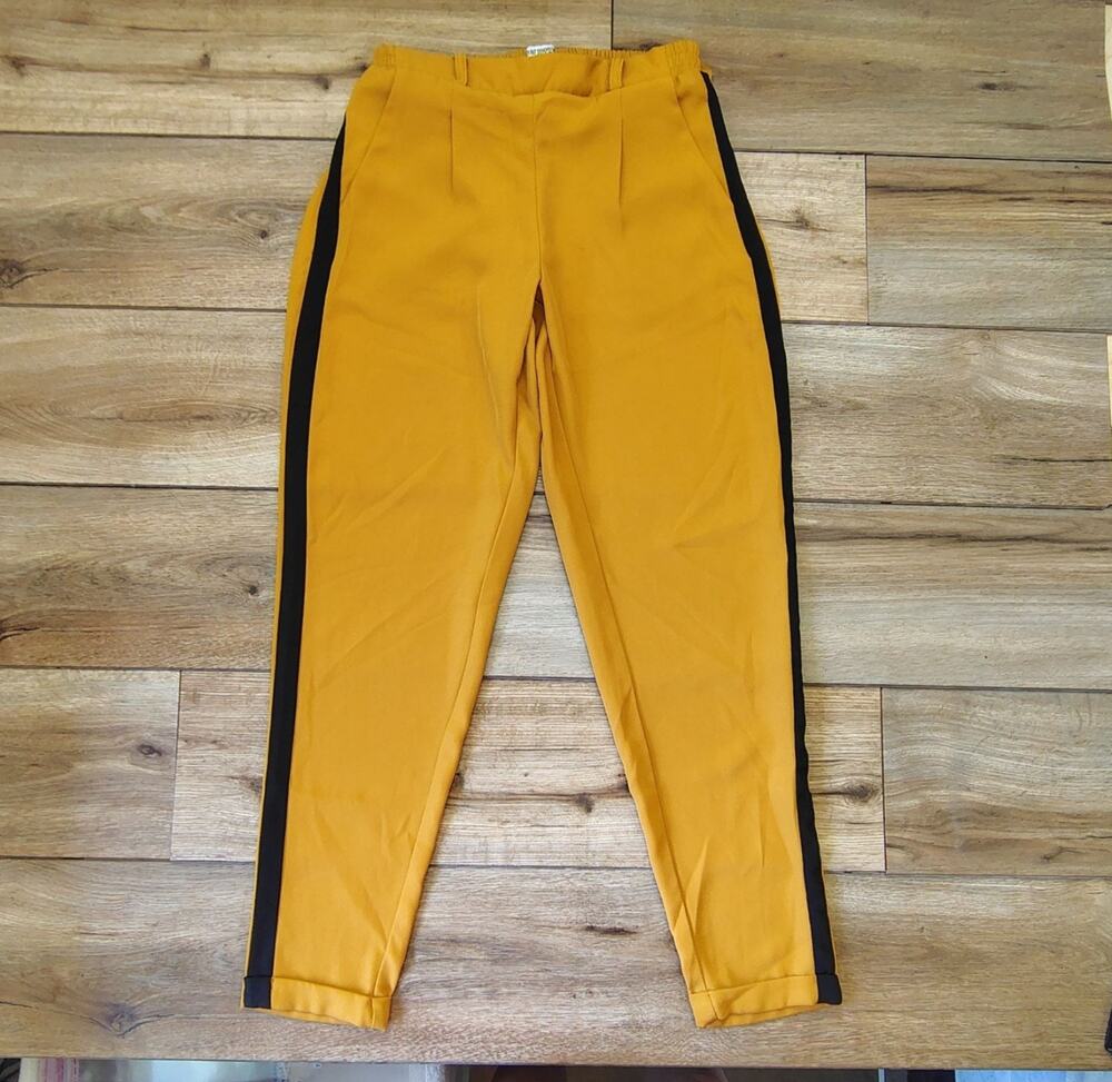 Harmony + Havoc Mustard Skinny Pants Women's 9 Side Stripe Stretch Ponte